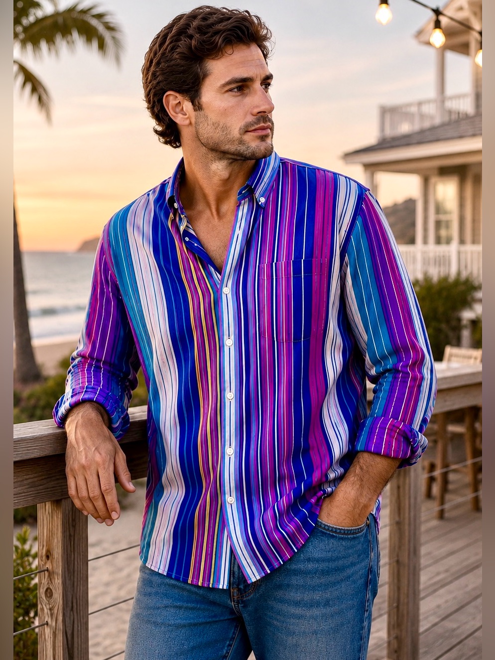 Vintage 90s Tommy Hilfiger Striped Button-Down Shirt Xl 100% Cotton Colorblock